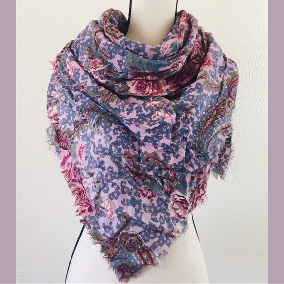 SOLD! VTG Ray Strauss Floral Large Square Scarf Rayon - Picture 3 of 9